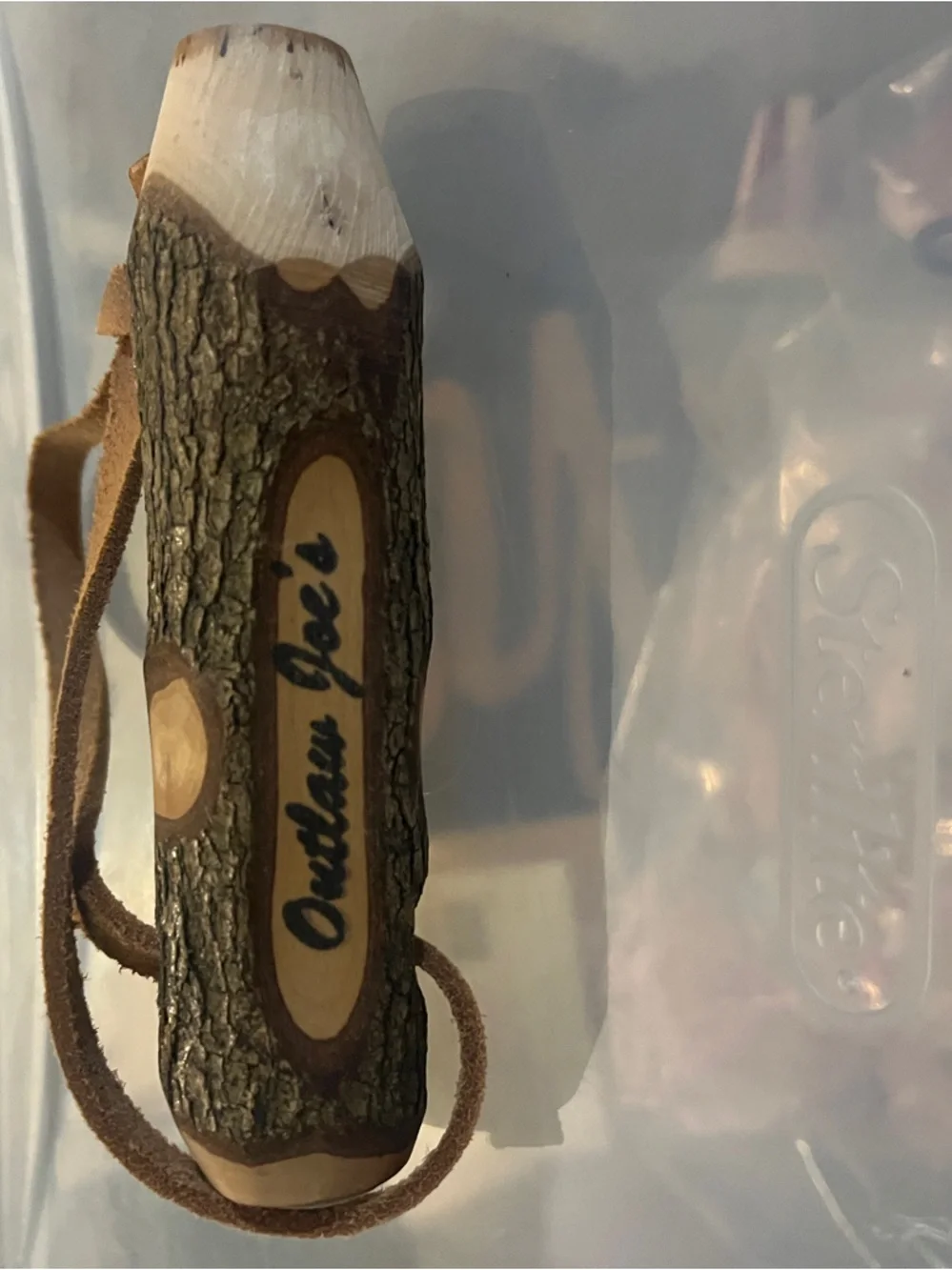 Rustic Brown Wooden Whistle with Leather Strap 169